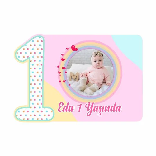 1 Yaş - Gökkuşağı Temalı Doğum Günü Magneti