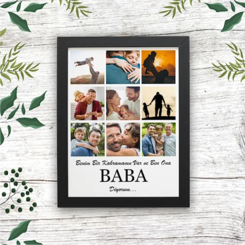 Kişiye Özel 9 Fotoğraflı Babalara Özel Tasarım Çerçeve