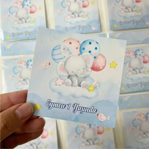 Ayıcık Balon Tasarım Kartı ve Poşet - 10 Adet