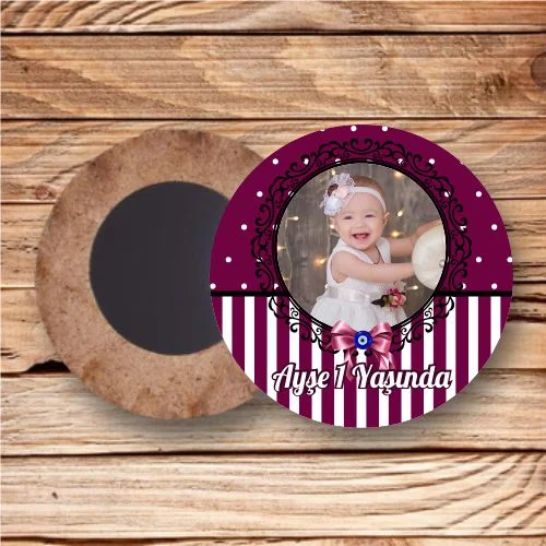 6 Ay Kınası Mürdüm Renk Ahşap Daire Magnet