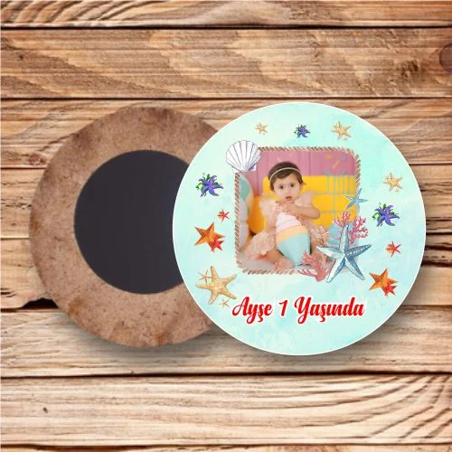 Deniz Yıldızı Temalı Ahşap Daire Magnet