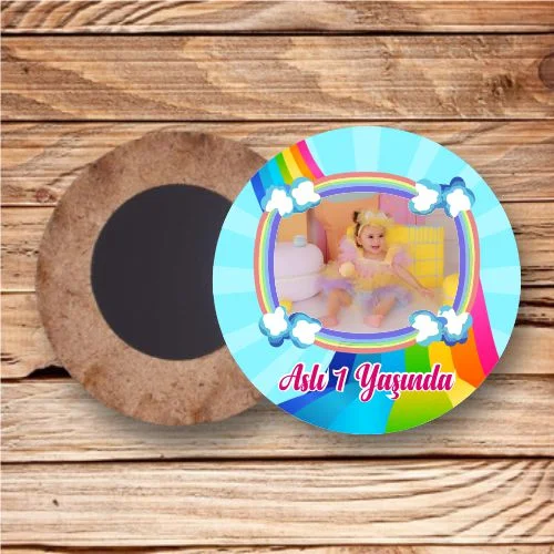 Gökkuşağı Temalı Ahşap Daire Magnet