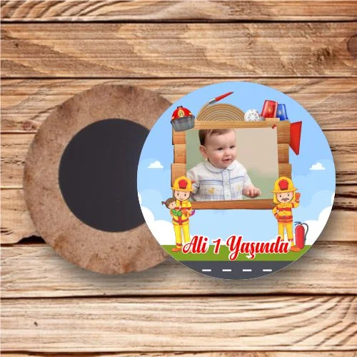 İtfaiye Temalı Ahşap Daire Magnet