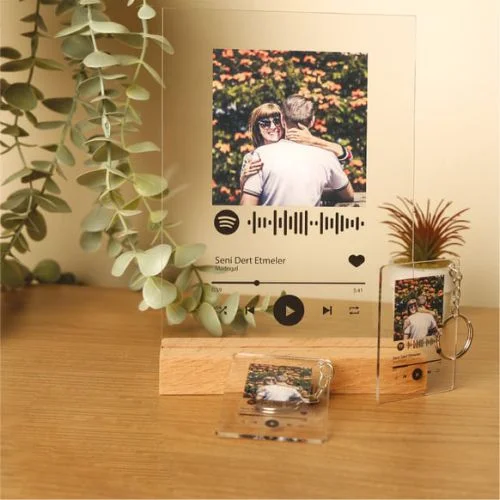 Spotify Barkodlu Dekoratif Plak - 2 Adet Anahtarlık Hediyeli