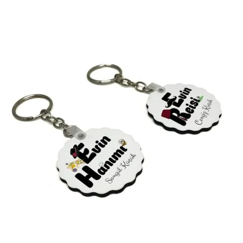 Kişiye Özel Evin Reisi Evin Hanımı Tasarımlı Anahtarlık - 2  Adet