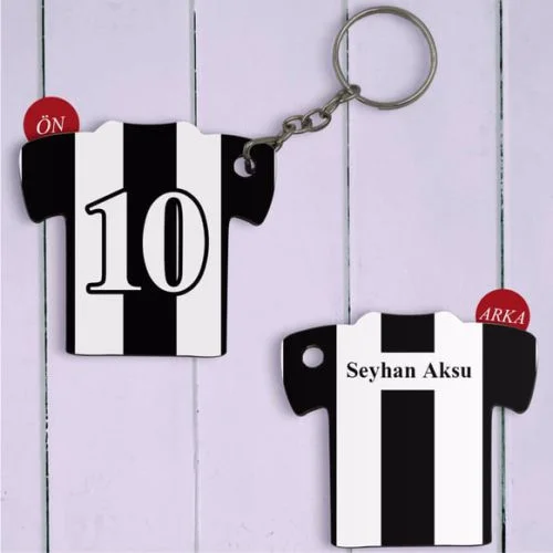 Kişiye özel Siyah Beyaz Forma Tasarımlı Anahtarlık