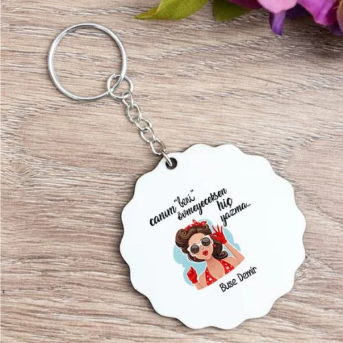 Övmeyeceksen Hiç Yazma Tasarımlı Kişiye Özel Anahtarlık