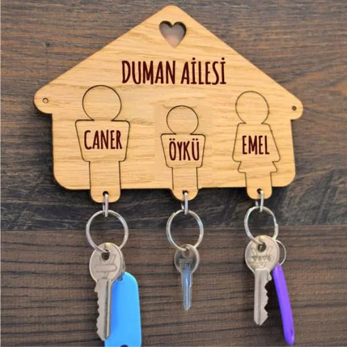Üç Kişilik Aileye Özel Anahtarlık Askısı