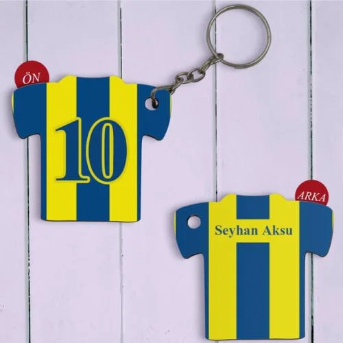 Kişiye özel Sarı Lacivert Forma Tasarımlı Anahtarlık