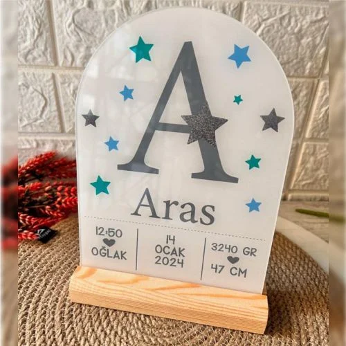 Masa Üstü Pleksi Bebek Doğum Kartı