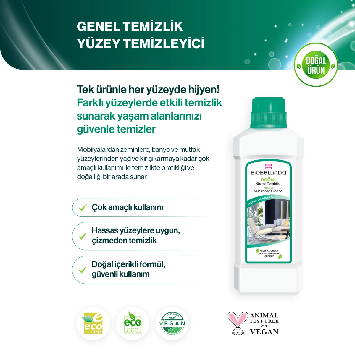 Biobellinda Genel Temizlik 750 Ml | Doğal Yüzey Temizleyici