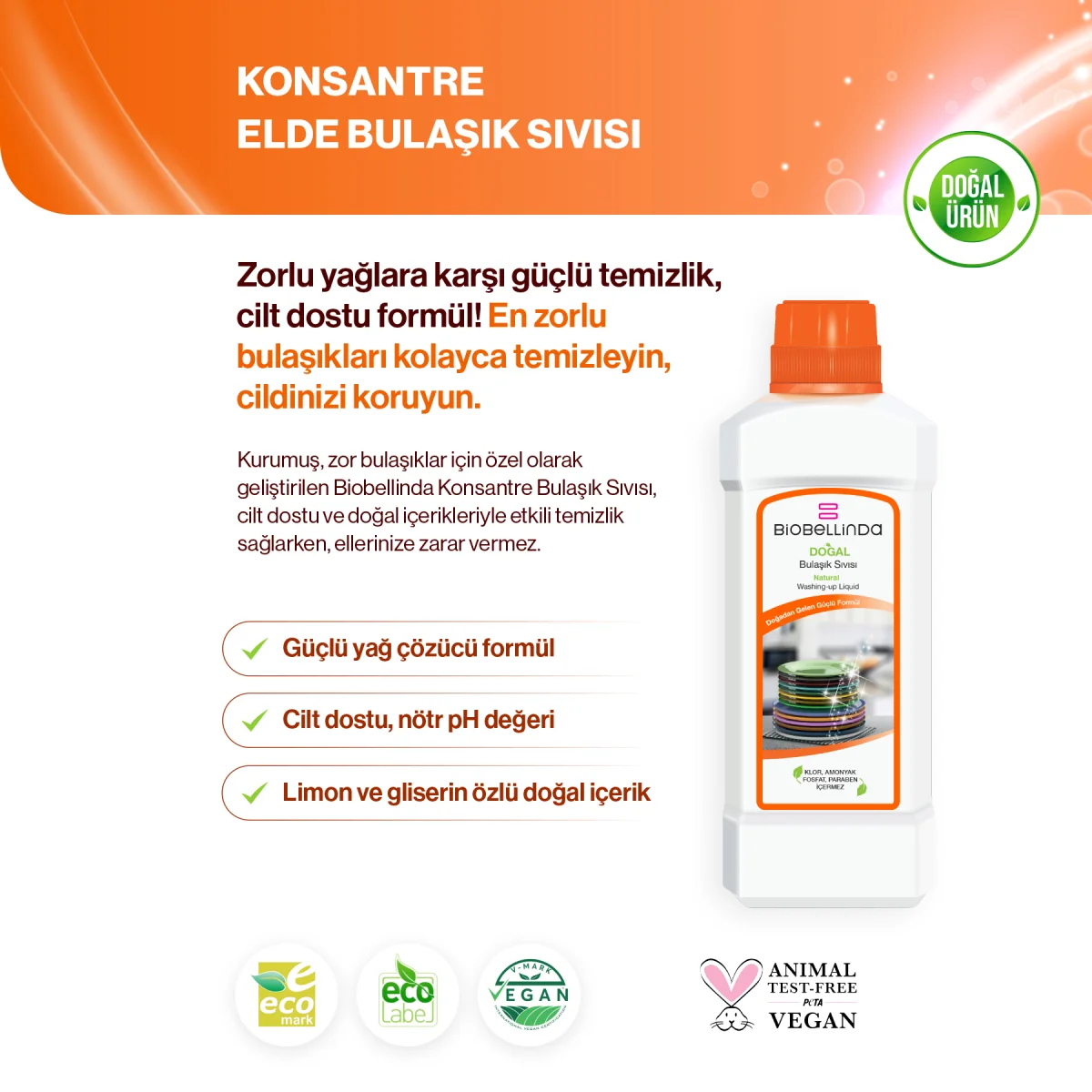 Biobellinda Konsantre Elde Bulaşık Sıvısı 750 Ml