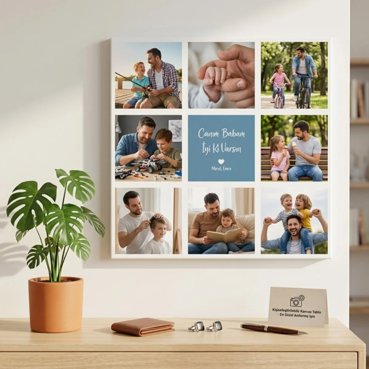 Babalar Gününe Özel Kişiye Özel Kanvas Tablo – 40x40 cm Fotoğraf Kolajı