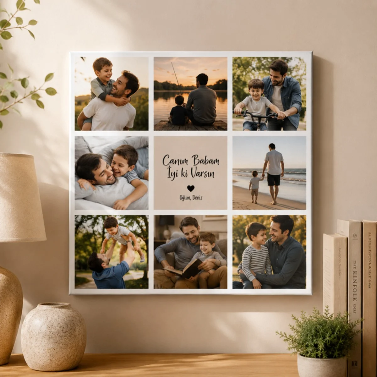 Babalar Gününe Özel Kişiye Özel Kanvas Tablo – 40x40 cm Fotoğraf Kolajı