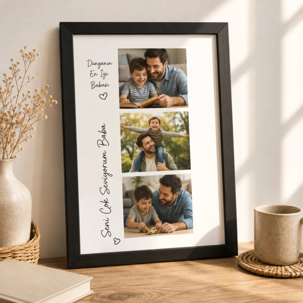 Kişiye Özel Çerçeveli Fotoğraf Kolajı – 20x30 cm Babalar Günü Çerçevesi Siyah