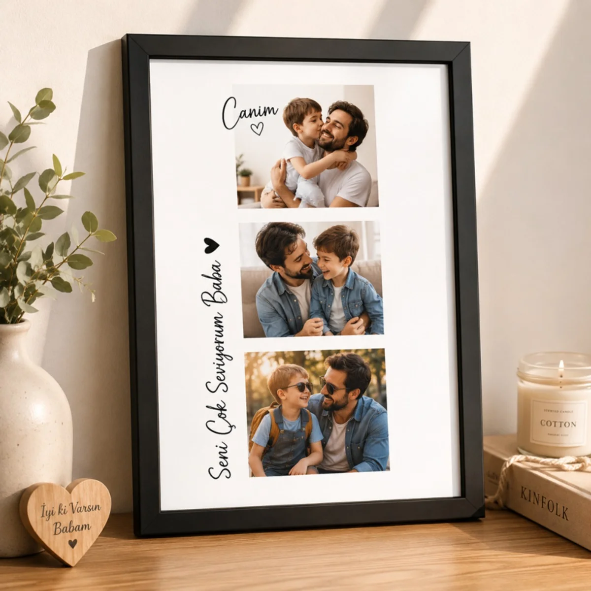 Kişiye Özel Çerçeveli Fotoğraf Kolajı – 20x30 cm Babalar Günü Çerçevesi Siyah