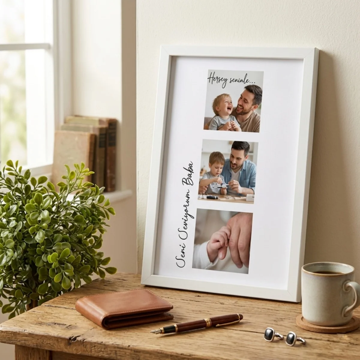 Kişiye Özel Çerçeveli Fotoğraf Kolajı – 20x30 cm Babalar Günü Çerçevesi Beyaz