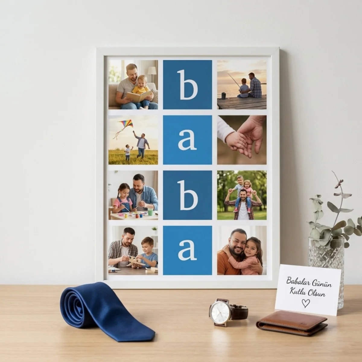 Kişiye Özel Fotoğraflı Çerçeveli Tablo – 20x30 cm Babalar Günü Tasarımı Beyaz