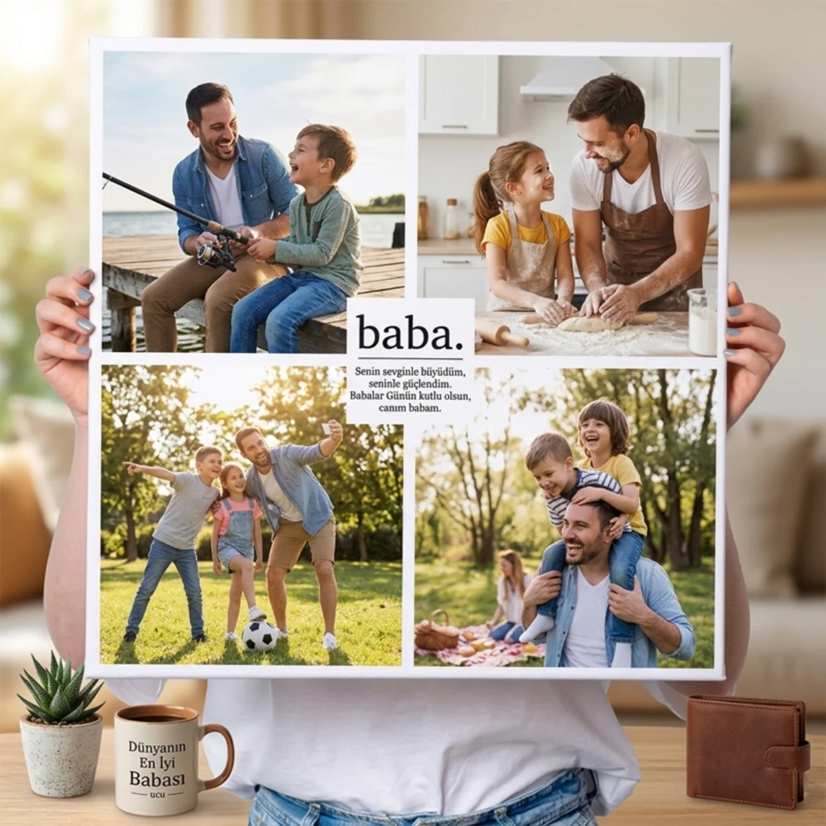 Kişiye Özel Baba Temalı Kanvas Tablo – 40x40 cm Fotoğraf Kolajı Babalar Günü Hediyesi