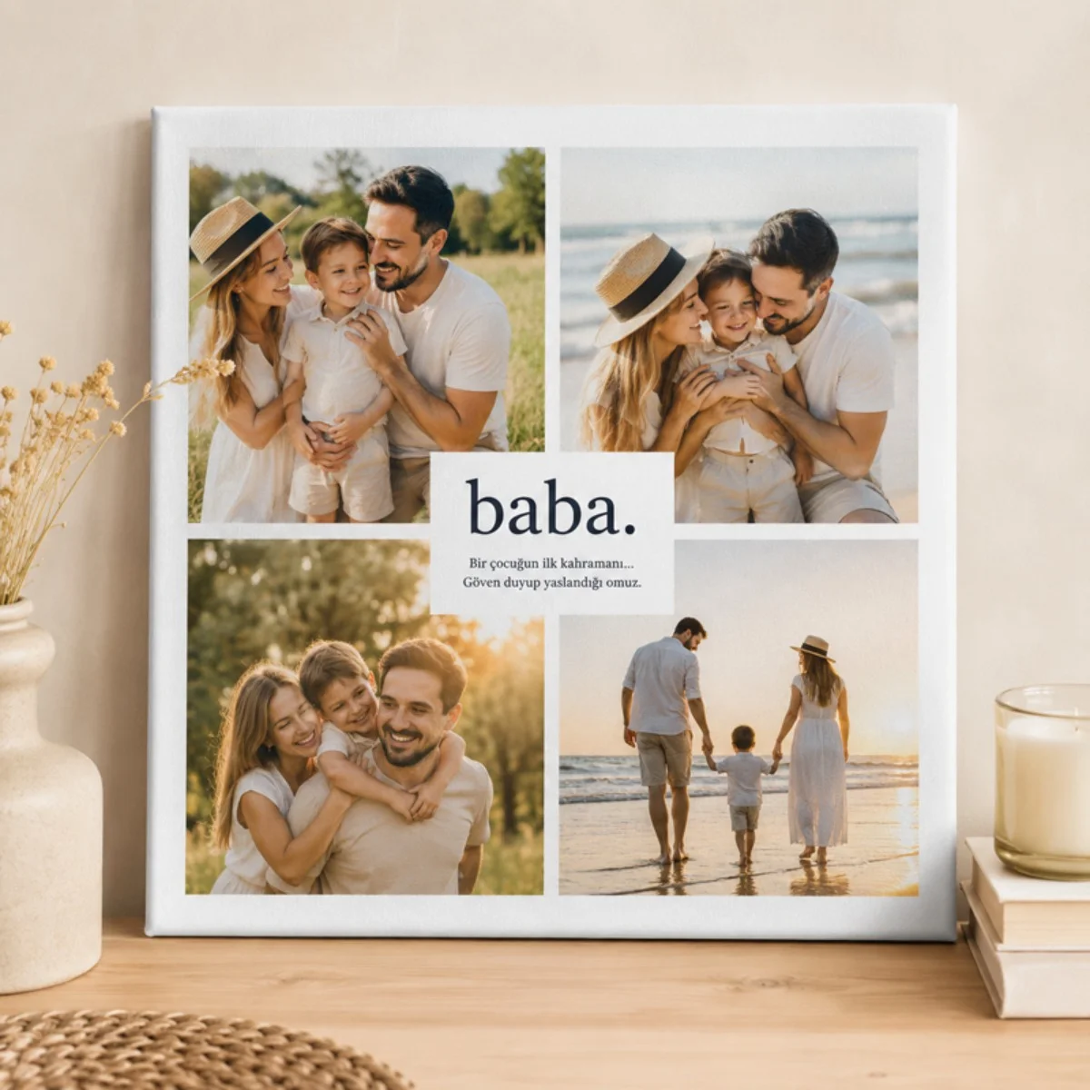 Kişiye Özel Baba Temalı Kanvas Tablo – 40x40 cm Fotoğraf Kolajı Babalar Günü Hediyesi