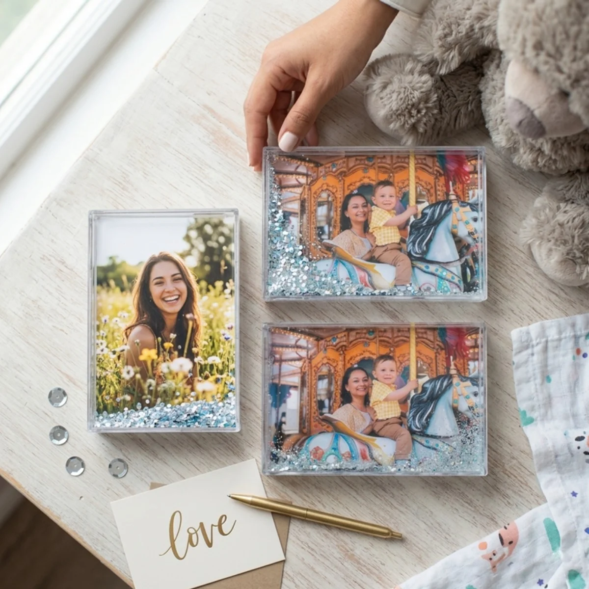 Simli Fotoğraflı Kar Küresi Çerçeve Kişiye Özel – 10x15 cm