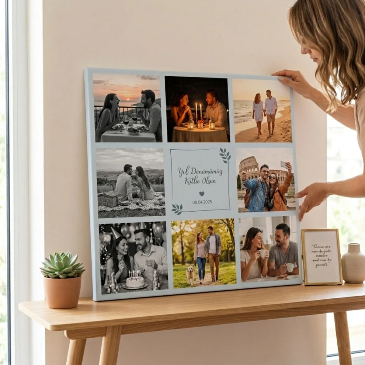 Kişiye Özel Aşk Temalı Kanvas Tablo – 40x40 cm Fotoğraf Kolajı