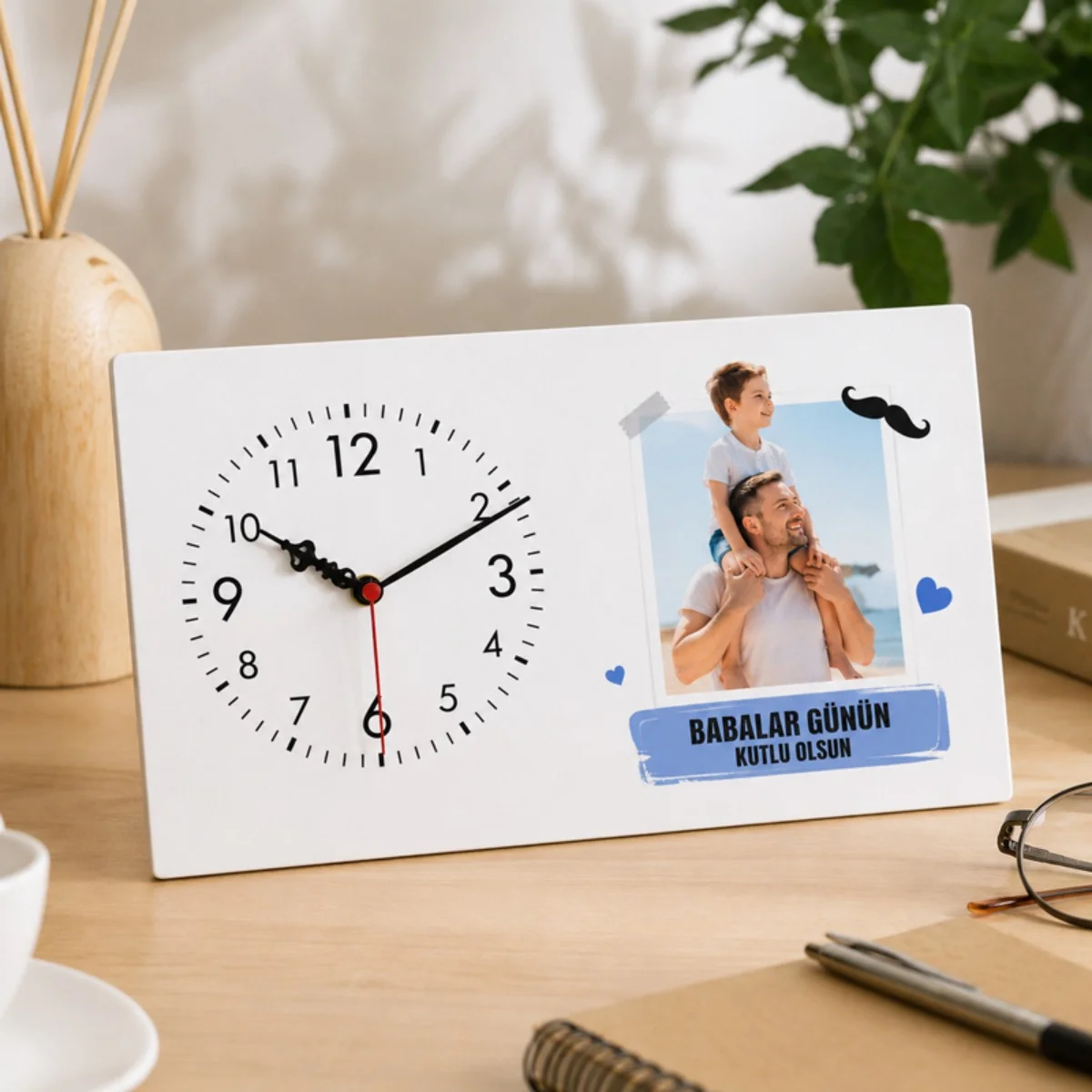 Kişiye Özel Masa Üstü Saat – 20x30 cm Fotoğraflı Babalar Günü Saati