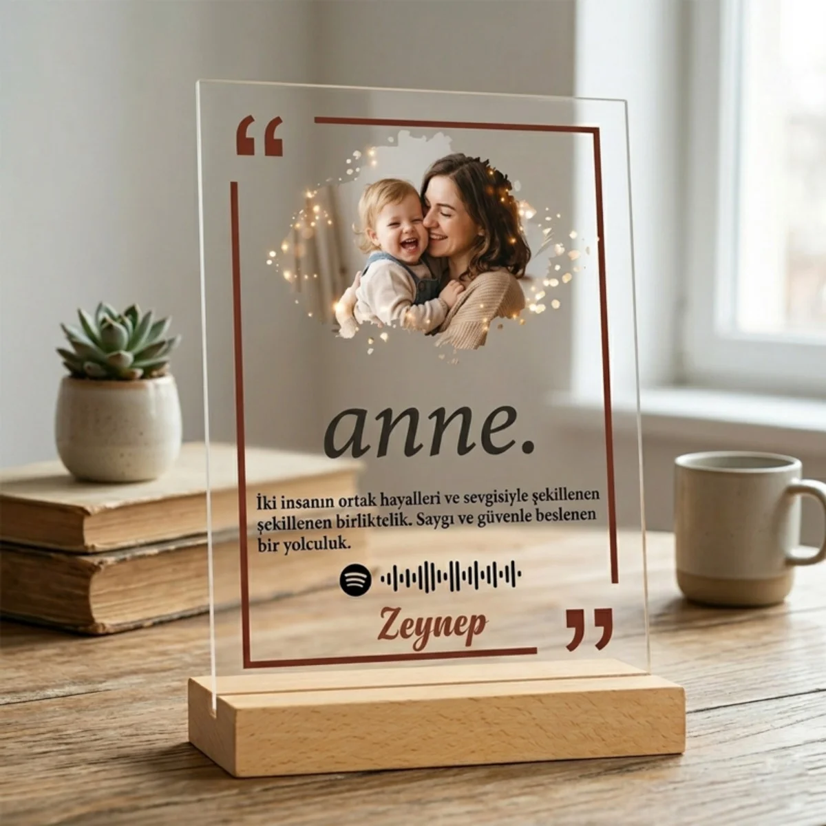 Kişiye Özel Spotify Kodlu Anne Akrilik Plak – 13x18 cm Masa Üstü Dekor