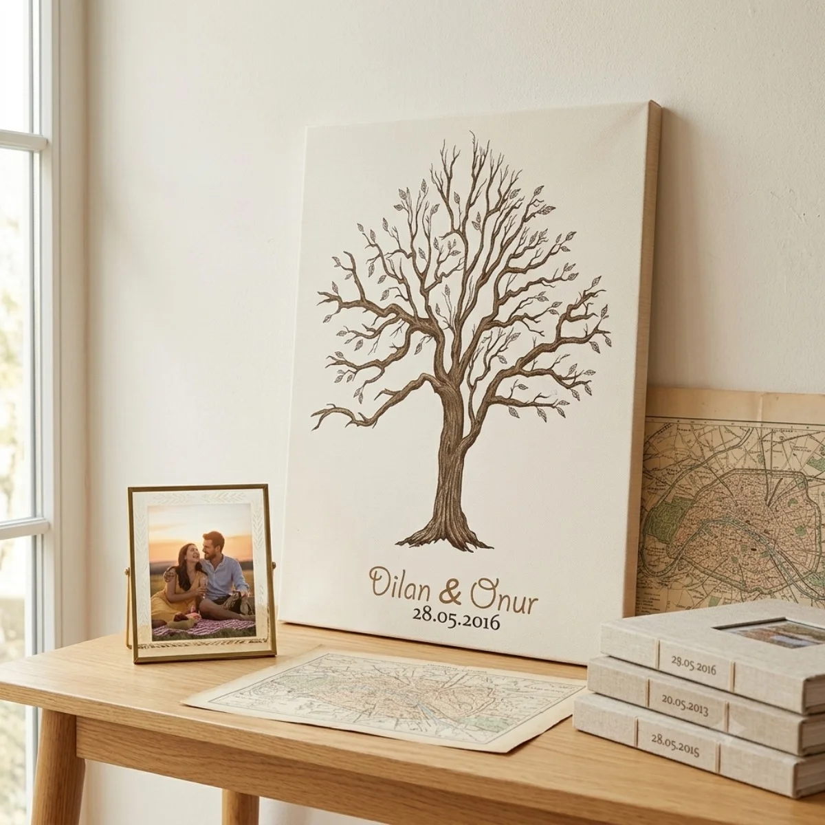 Kişiye Özel Parmak İzi Anı Ağacı Kanvas Tablo 35x50 cm – İsim ve Tarih Baskılı