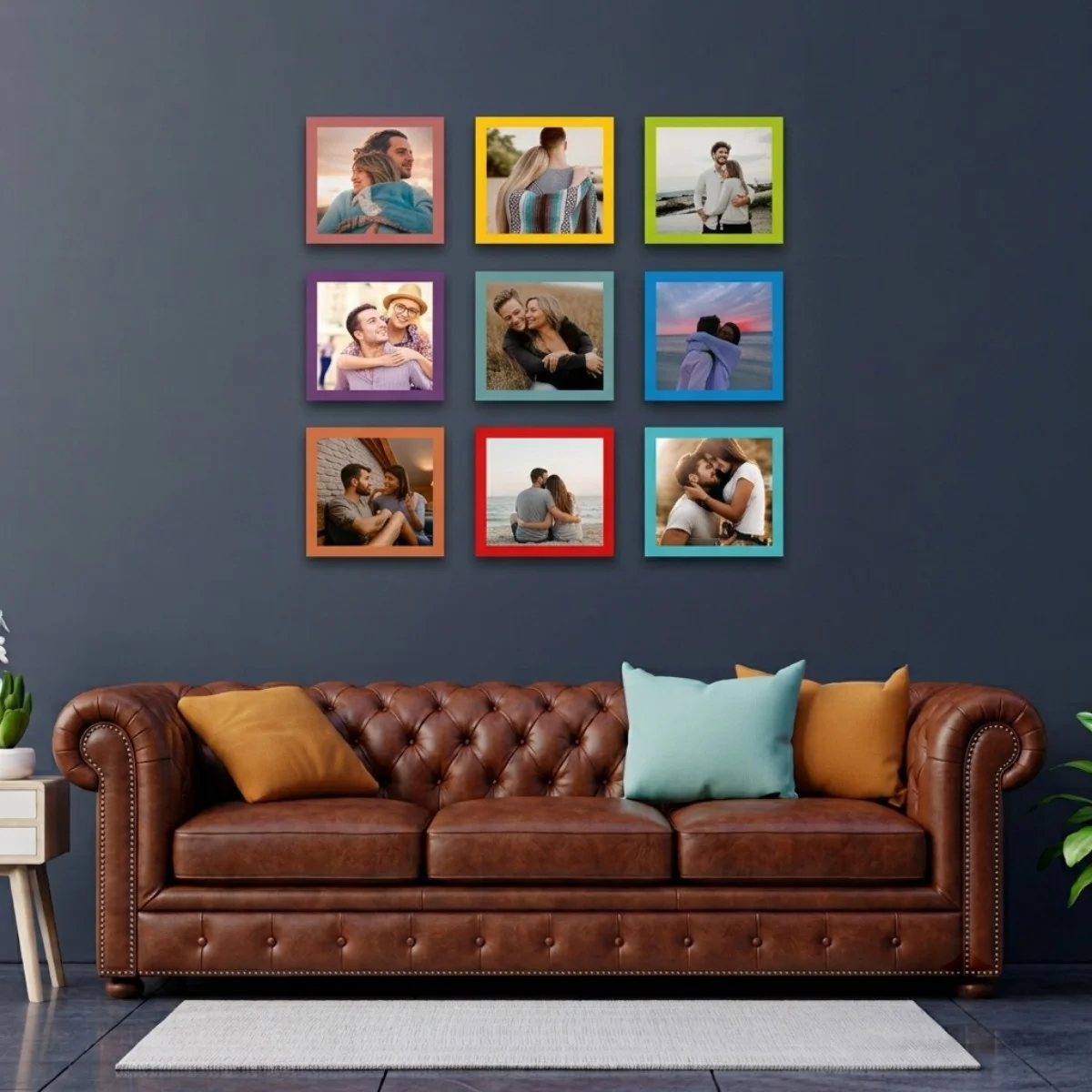 Kişiye Özel 9 Fotoğraflı Renkli Çerçeve Tablo Seti 20x20 cm – Duvar Dekorasyonu