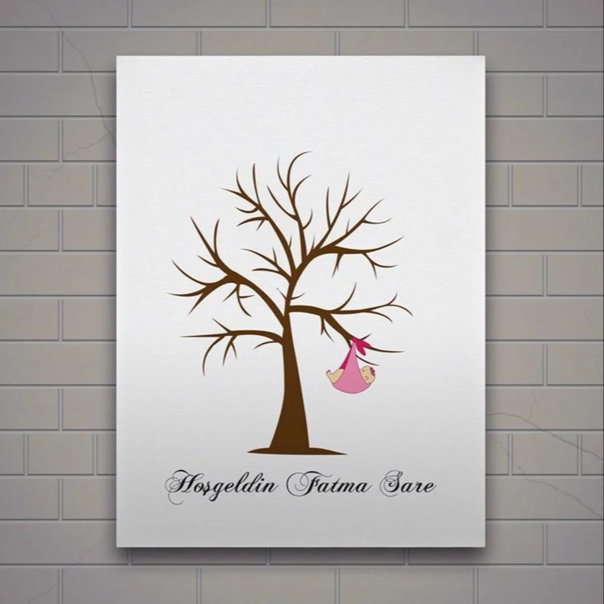 Kişiye Özel Yenidoğan Bebek Kanvas Tablo 35x50 cm – İsim Yazılı Ağaç Tasarımı