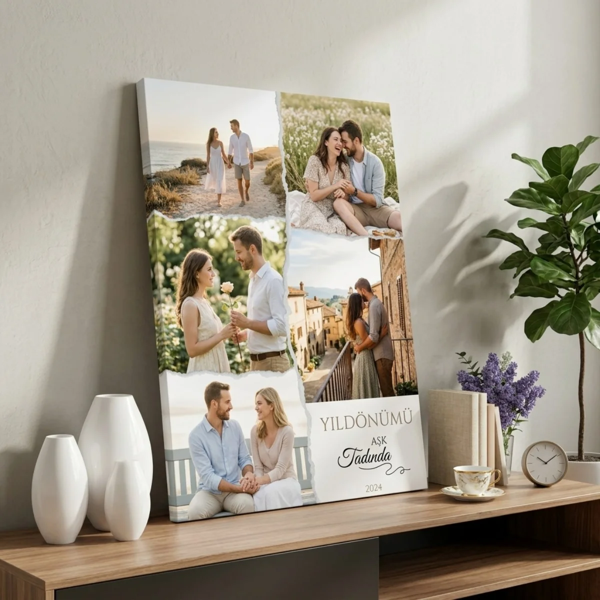 Kişiye Özel Fotoğraflı Kanvas Tablo 35x50 cm – Yıldönümü Temalı Kolaj Tasarım