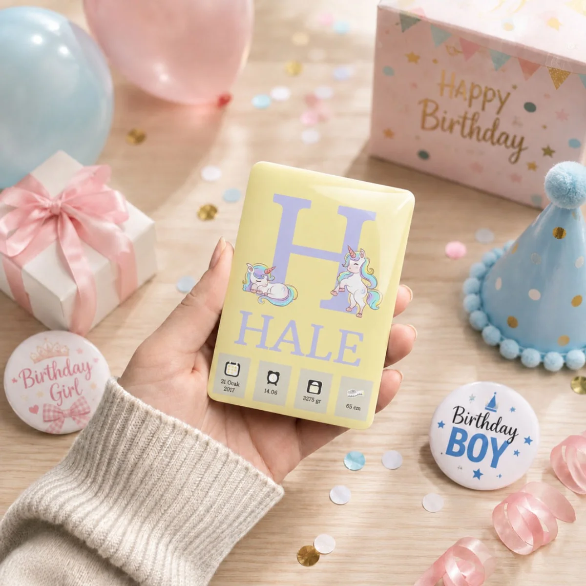 Kişiye Özel Unicorn Temalı Bebek Magneti 6x9 cm | 4 mm Kalın Parlak Magnet - 10 Adet