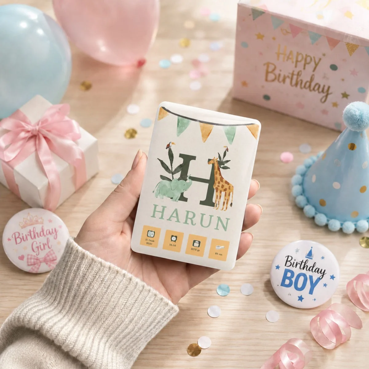 Kişiye Özel Safari Temalı Bebek Magneti 6x9 cm | 4 mm Kalın Parlak Selefonlu Magnet