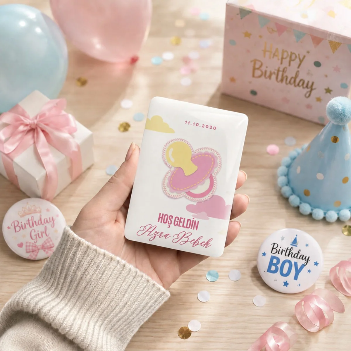 Kişiye Özel Hoş Geldin Bebek Magneti 6x9 cm | 4 mm Kalın Parlak Bebek Hediyeliği - 10 Adet