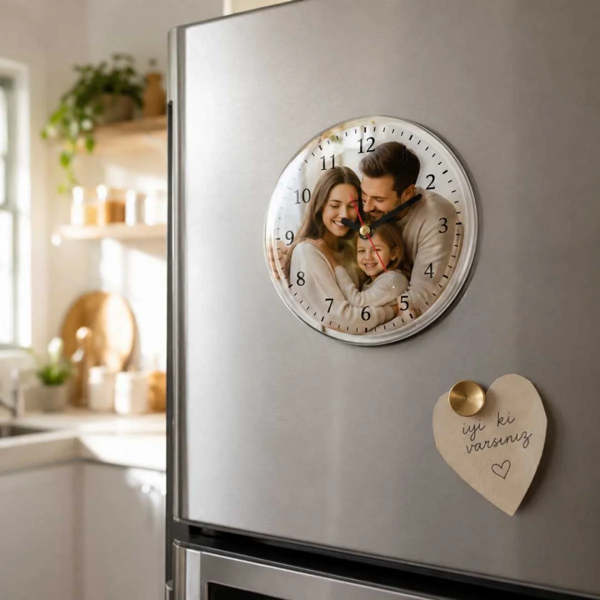 Kişiye Özel Fotoğraflı Buzdolabı Magnet Saat