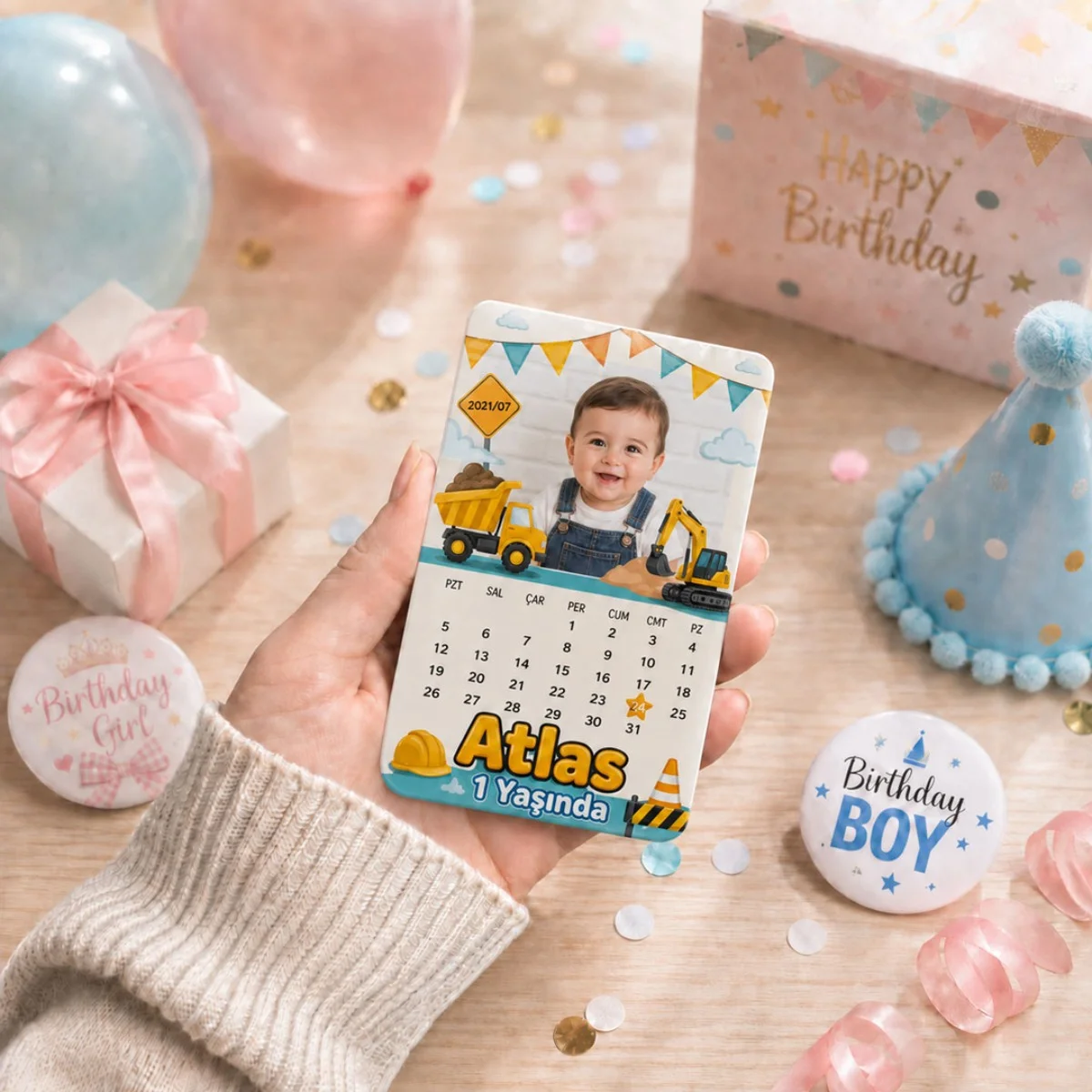 Kişiye Özel İş Makinesi Temalı Doğum Günü Magneti 6x9 cm - 10 Adet