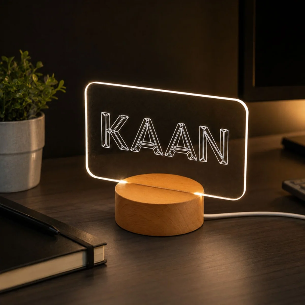Kişiye Özel İsme Özel 3D Geometrik Harfli Ahşap Kaideli LED Gece Lambası - Kişiye Özel | Bicazip - 2. görsel