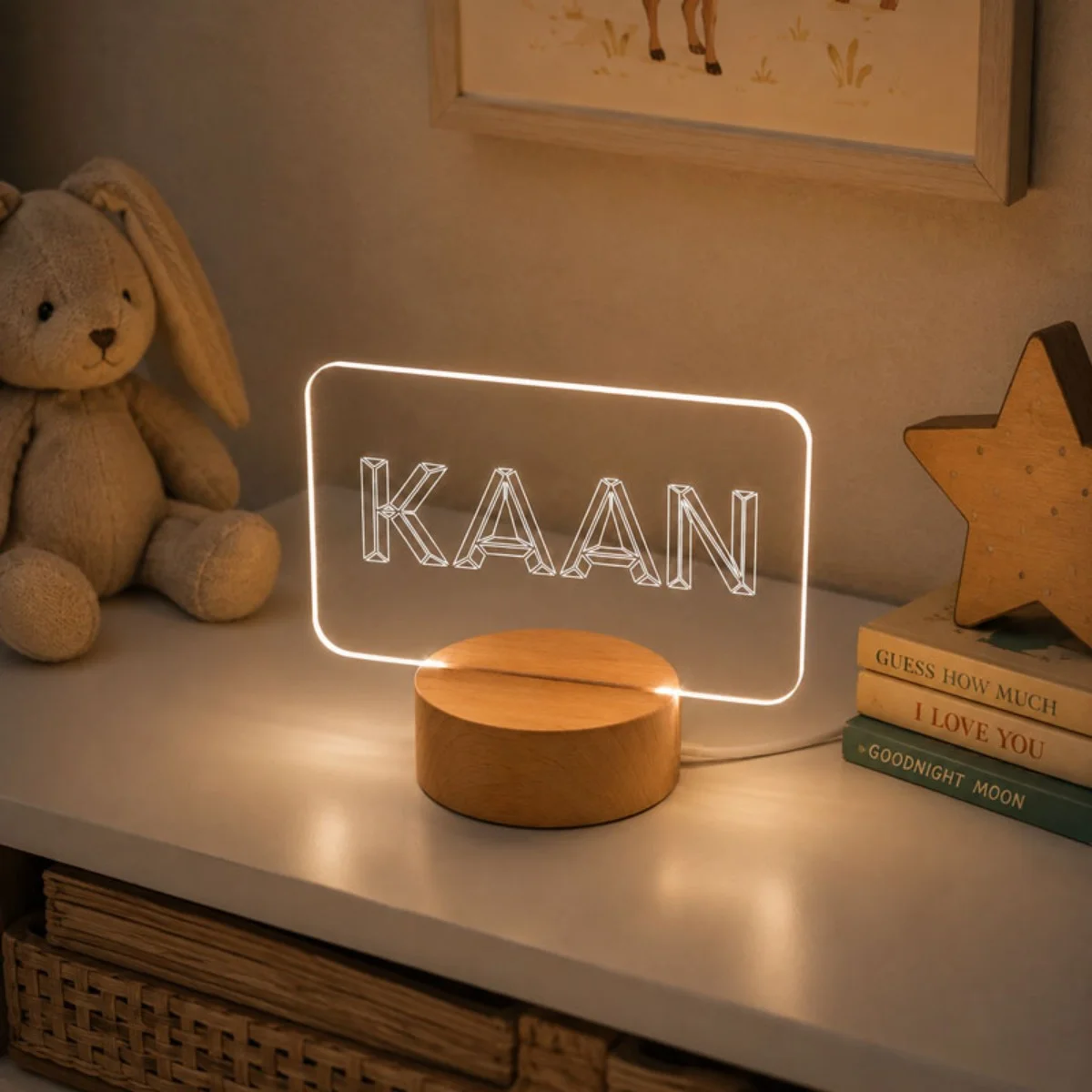 Kişiye Özel İsme Özel 3D Geometrik Harfli Ahşap Kaideli LED Gece Lambası - Kişiye Özel | Bicazip - 3. görsel