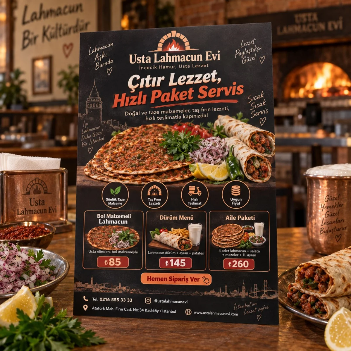 Restoran & Lahmacun Menü Broşürü, El İlanı 15x21 cm (A5)