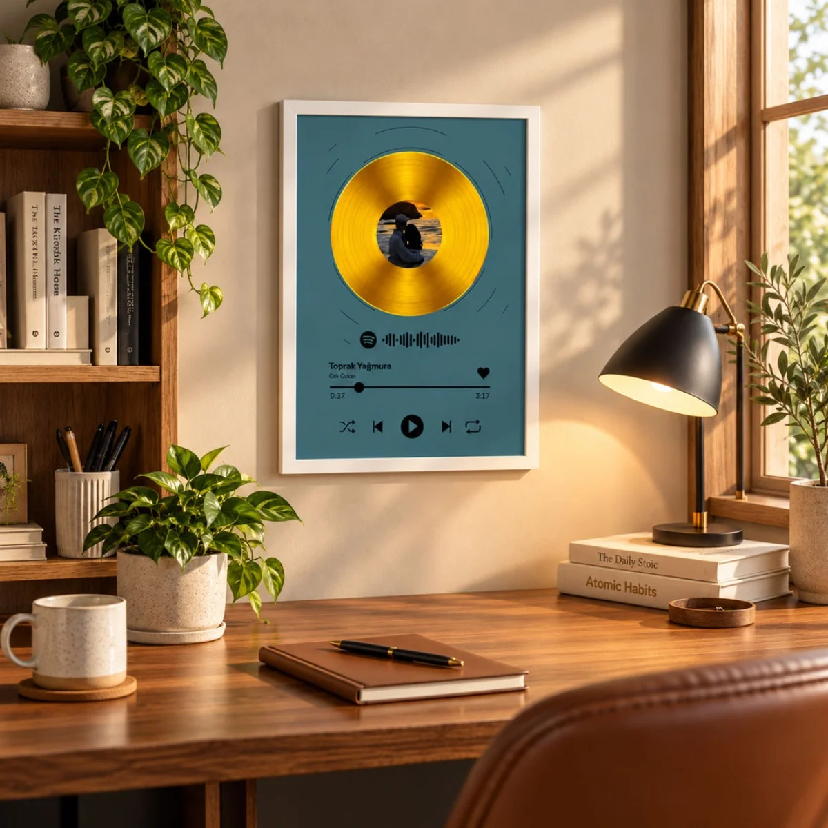 Kişiye Özel Altın Plak Spotify Şarkı Kodlu Çerçeveli Tablo 30x40 cm