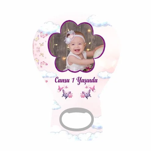 Pembe Kelebek Temalı Balon Açacak Magneti