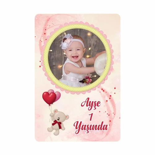 Pembe Ayıcık Temalı Doğum Günü Magneti - 10 Adet