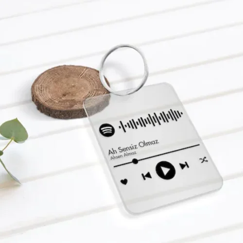 Kişiye Özel Spotify Barkodlu Şeffaf Pleksi Anahtarlık