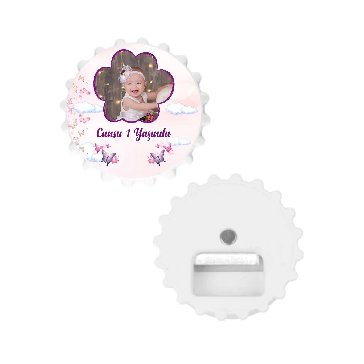 Pembe Kelebek Temalı yuvarlak Açacak Magneti