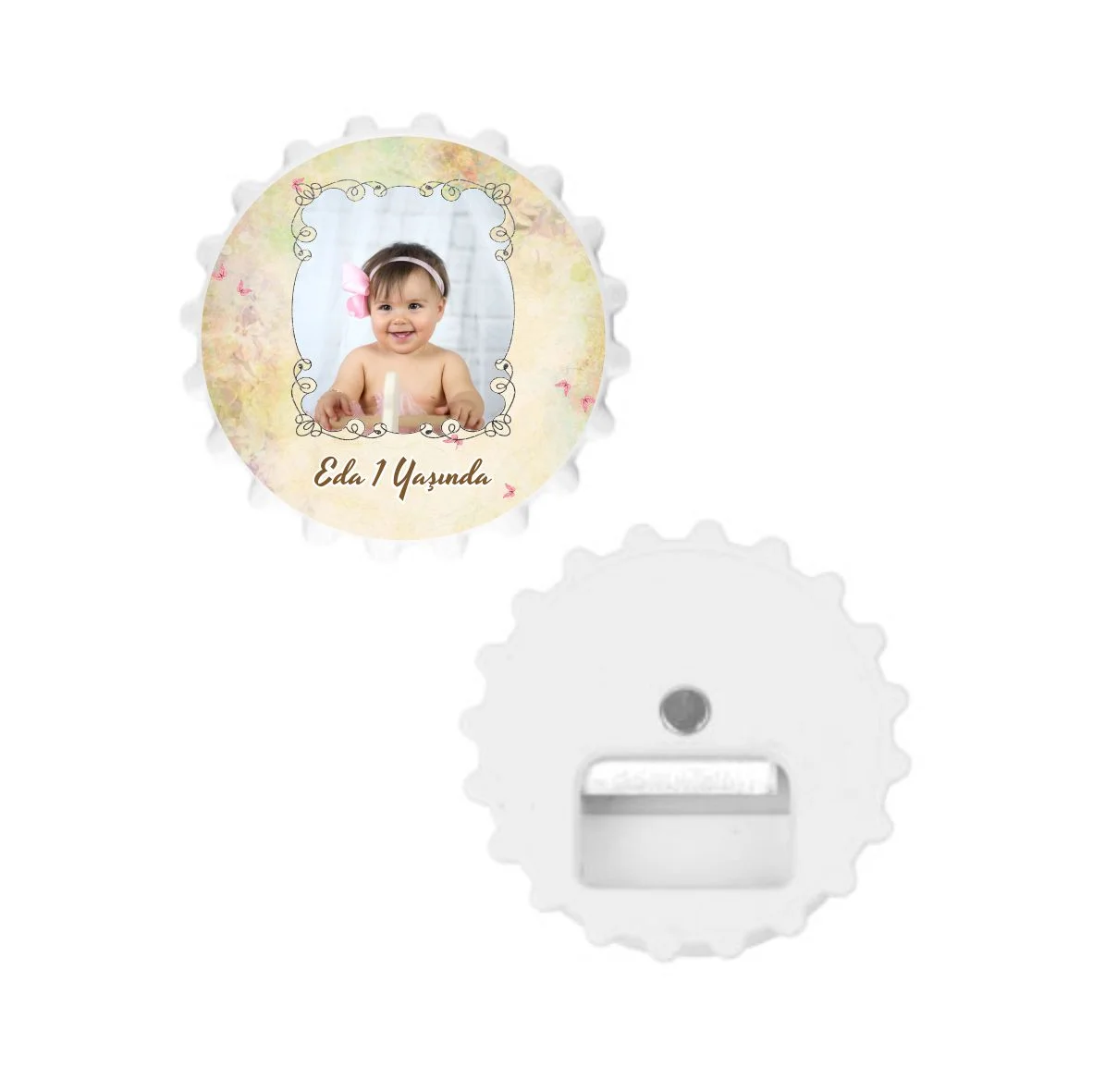 Pembe Kelebek Temalı yuvarlak Açacak Magneti