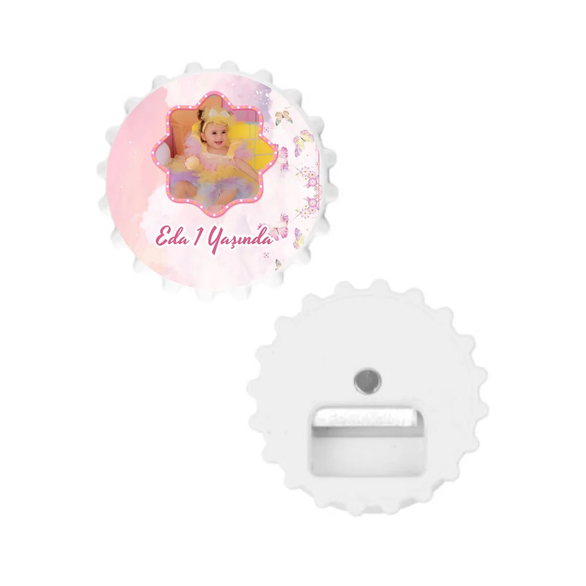 Pembe Kelebek Temalı yuvarlak Açacak Magneti