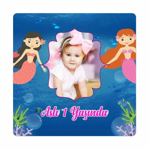Deniz Kızı Temalı Doğum Günü Magneti - 24 Adet