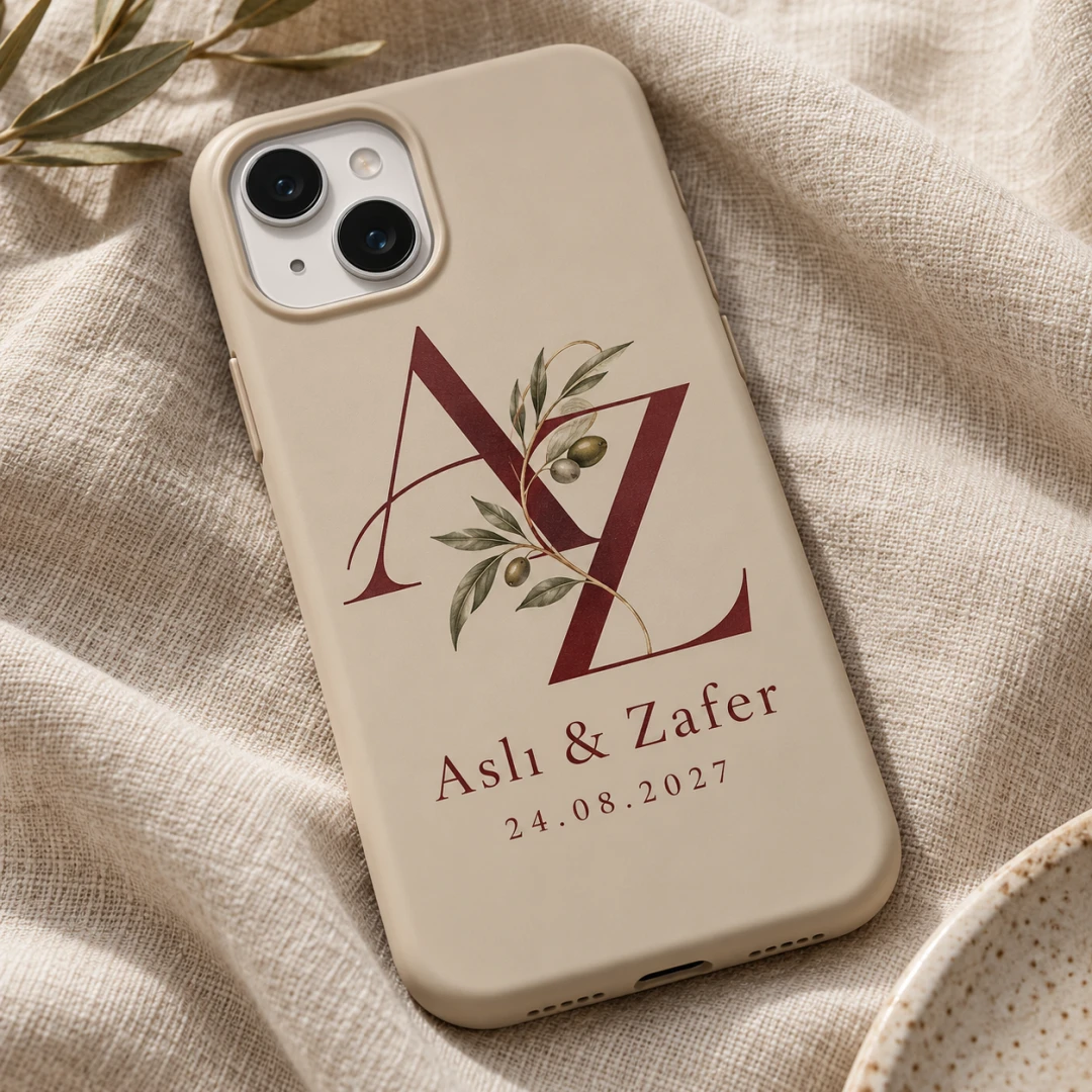 Bordo Monogramlı Çift Telefon Kılıfı - Tüm Modeller