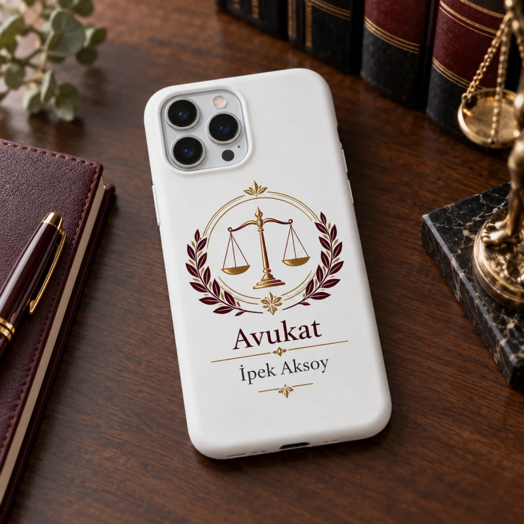 Avukatlara Özel Altın Terazi ve Yaprak Motifli Telefon Kılıfı - Tüm Modeller